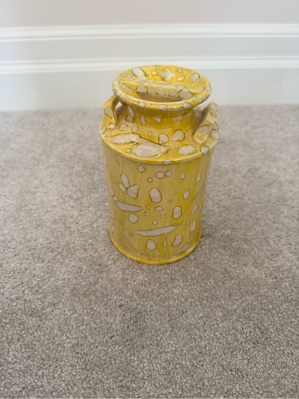 Yellow handmade milk can style container with lid